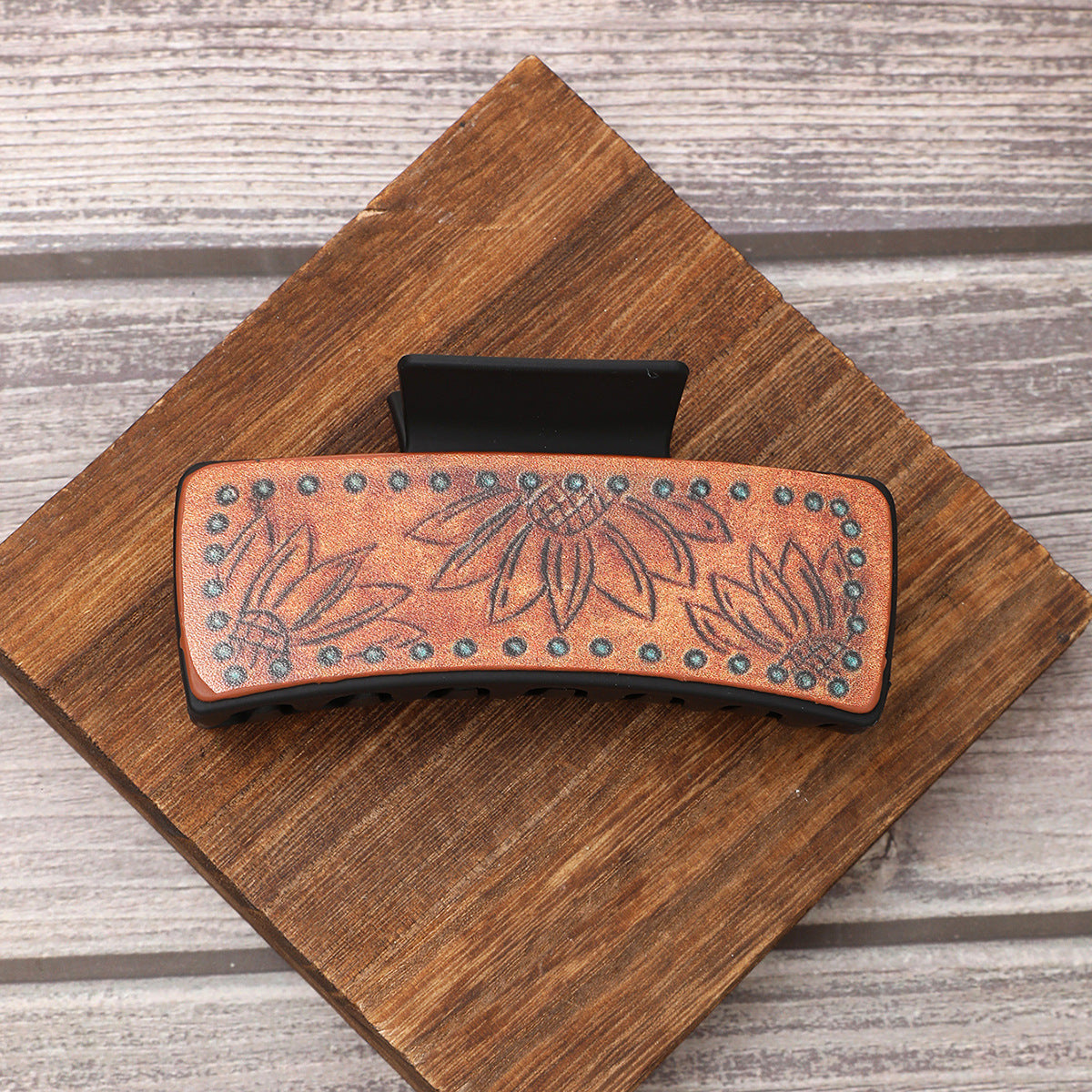 Wholesale Western Style Sunflower Leather Hair Clips